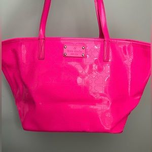 KATE SPADE TOTE— Hot Pink Perforated Harmony Metro Patent Leather Heart Tote